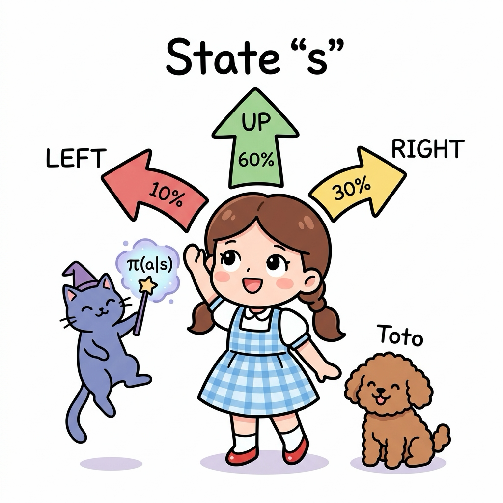 바깥쪽 시그마와 에이전트의 정책 행동 선택