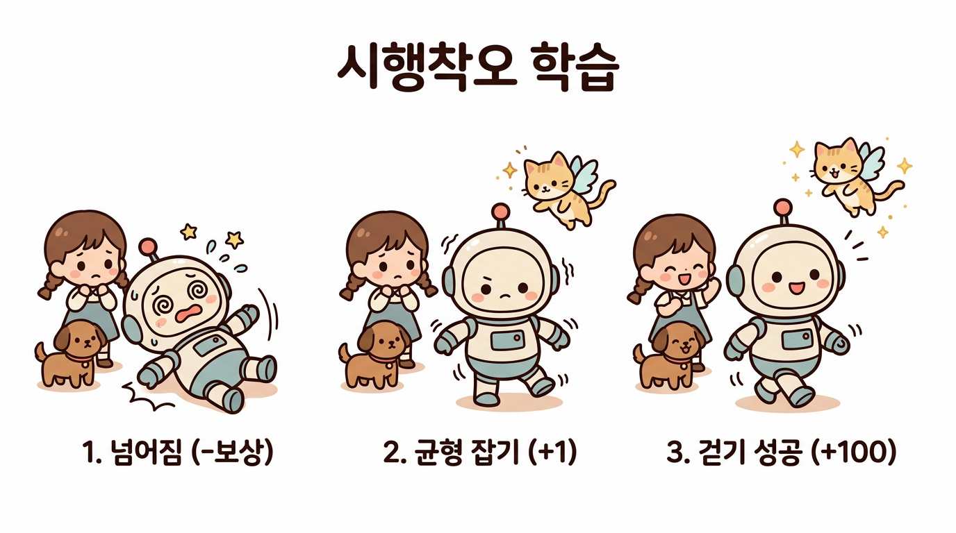 수많은 시행착오를 거쳐 걷는 법을 깨우치는 로봇