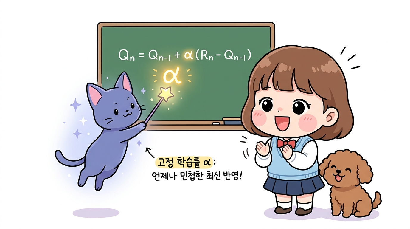 고정 학습률 α 도입과 증분 갱신식
