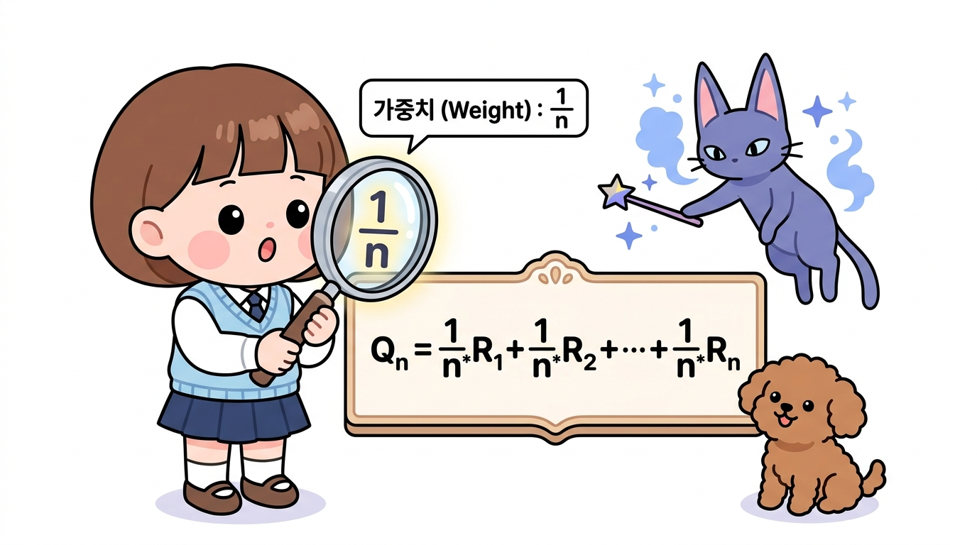 도로시가 돋보기로 관찰하는 1/n 가중치