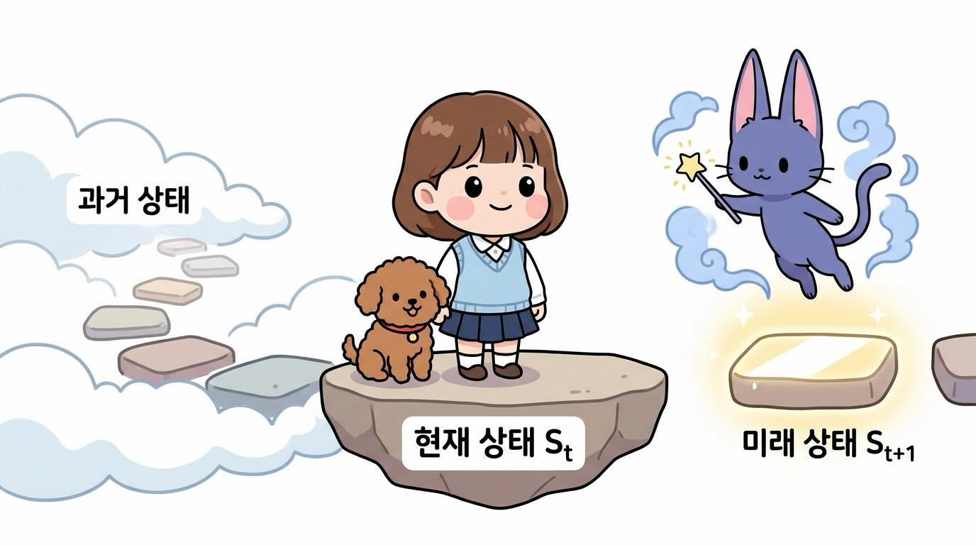 마르코프 성질 개념: 현재 상태가 미래 상태를 결정함