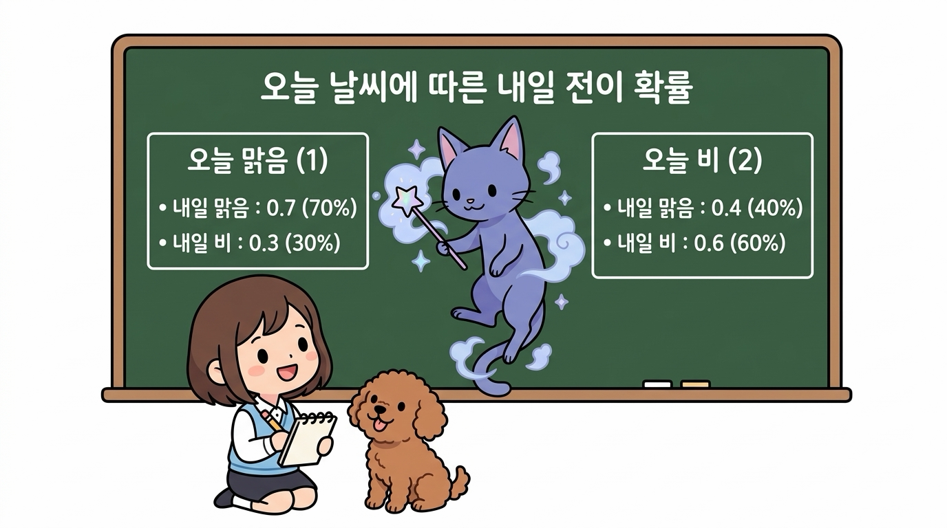 오늘 날씨에 따른 내일 전이 확률