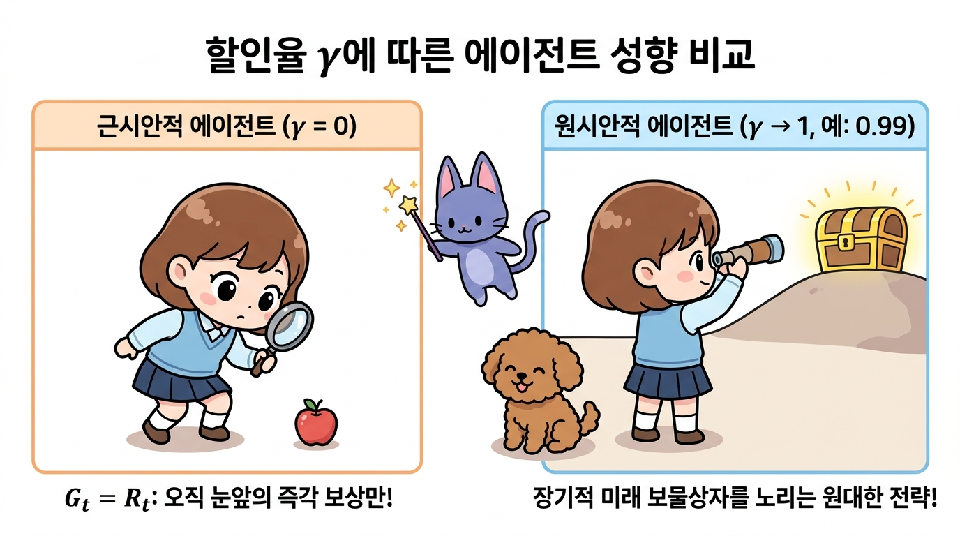 할인율 크기에 따른 에이전트 성향 비교