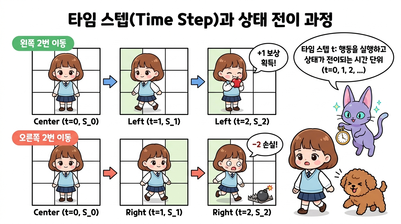 타임 스텝과 상태 전이 과정
