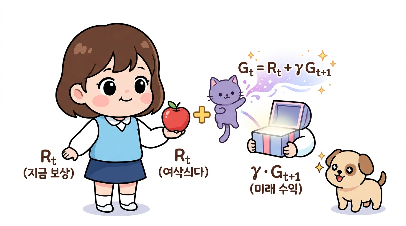 수익의 재귀적 분해: 지금 보상과 미래 수익