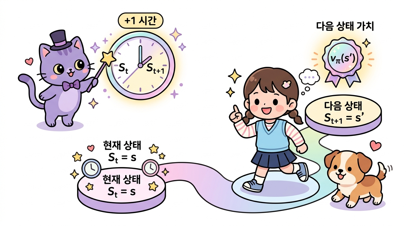 시간을 한 단위 흘려보내어 다음 상태 가치로 전환하기