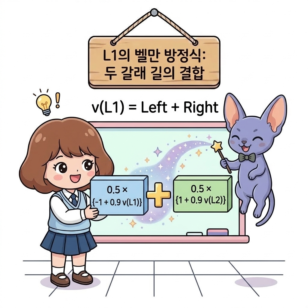 L1의 벨만 방정식: 두 갈래 길(Left + Right)의 결합