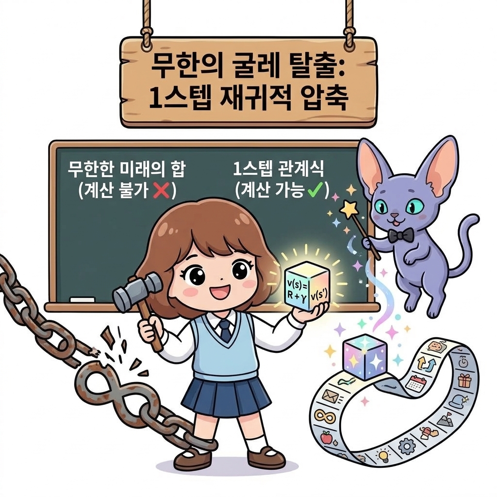 무한의 굴레 탈출: 1스텝 재귀적 압축