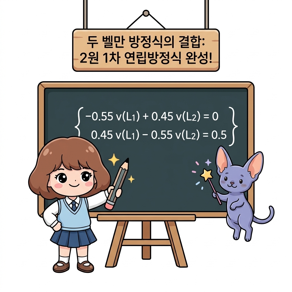 두 벨만 방정식의 결합: 2원 1차 연립방정식 완성