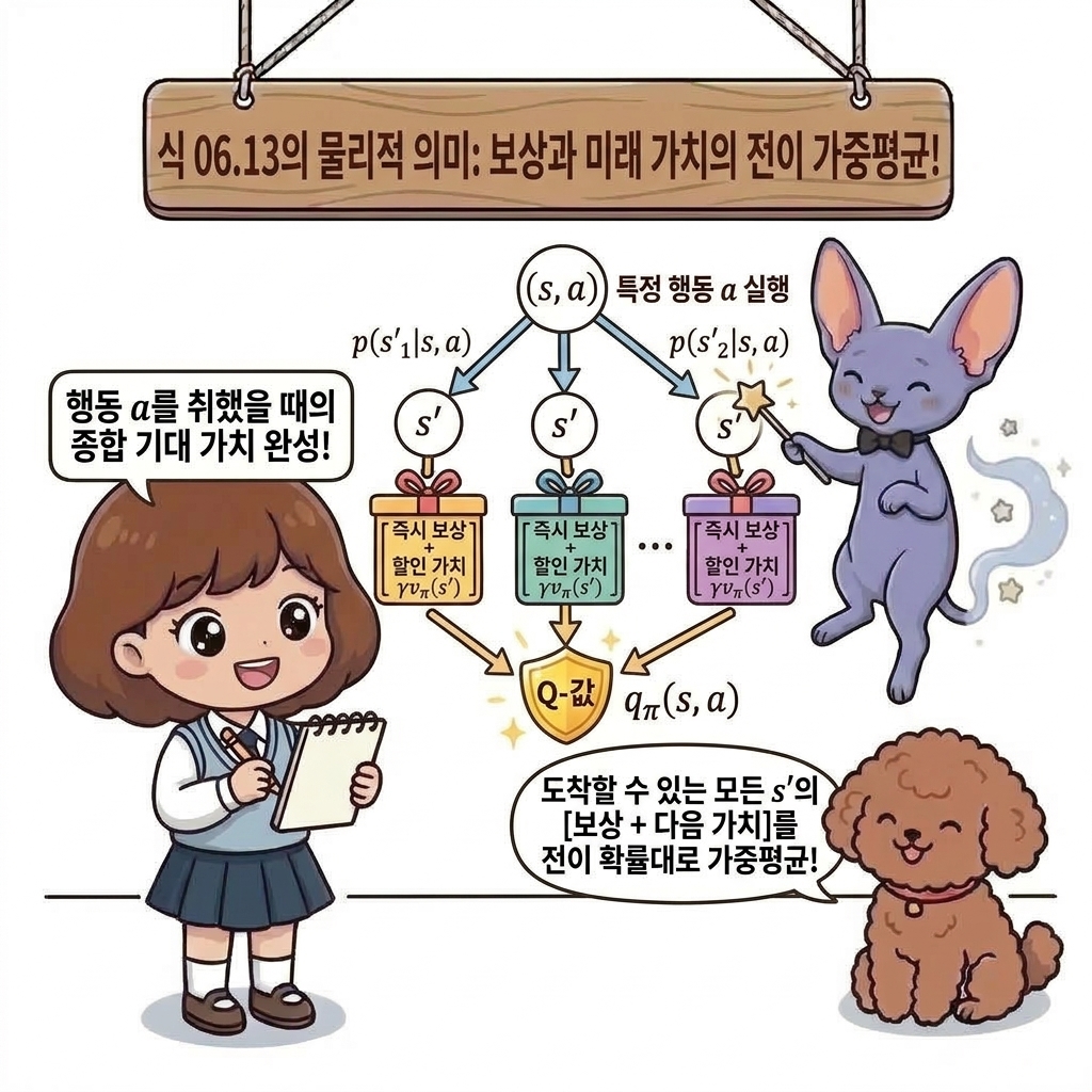 식 06.13의 물리적 의미: 보상과 미래 가치의 전이 가중평균
