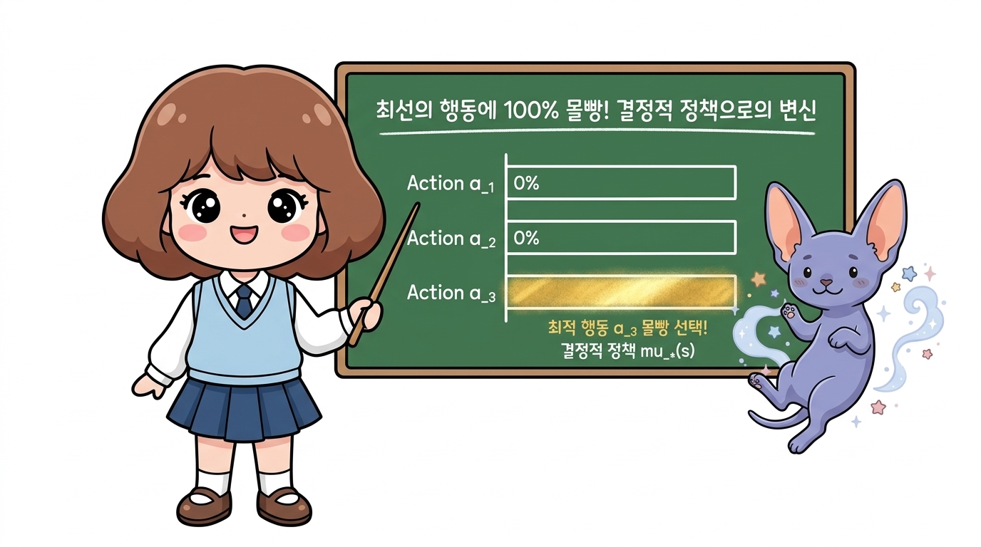 최선의 행동에 100% 몰빵: 결정적 정책으로의 변신