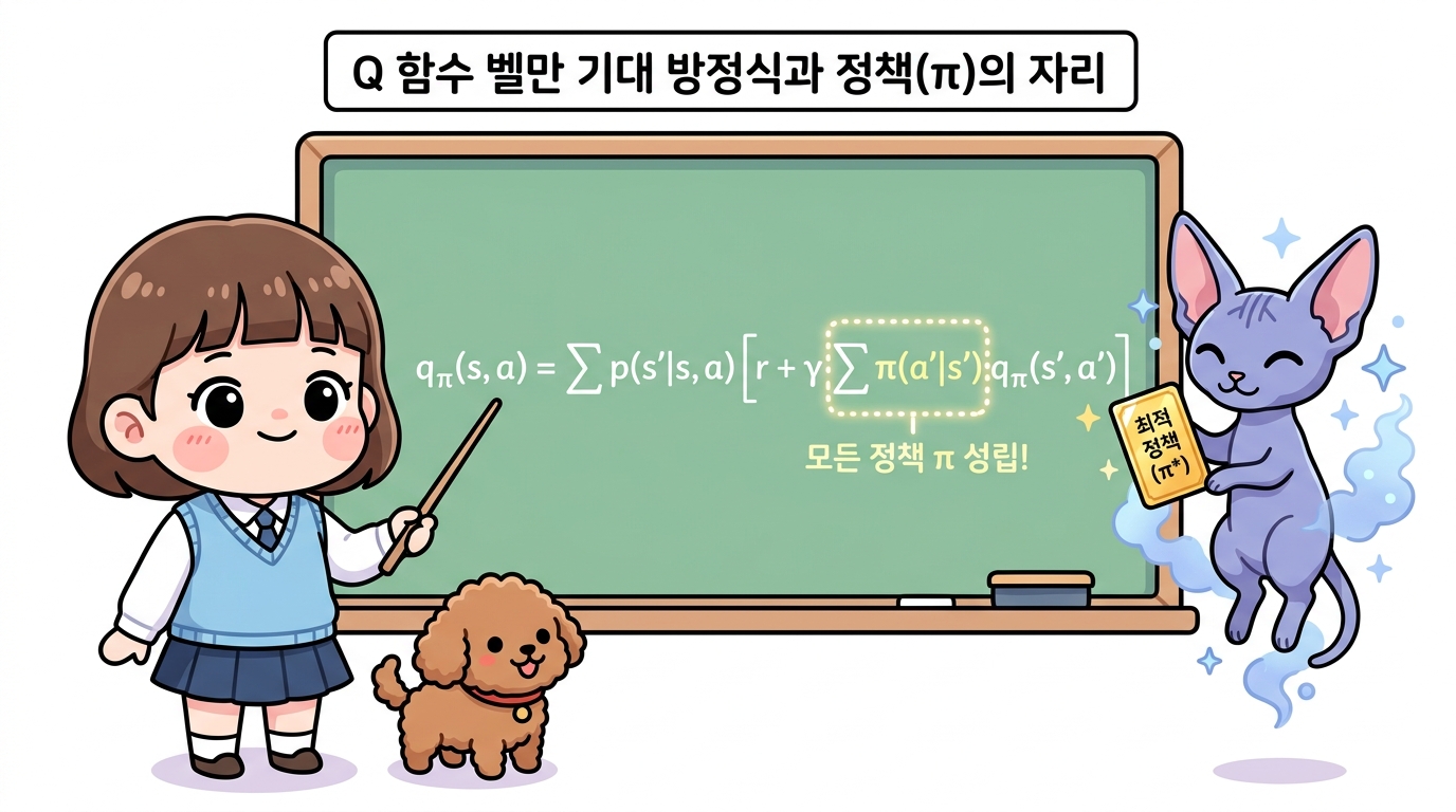 Q 함수 벨만 기대 방정식과 정책의 자리
