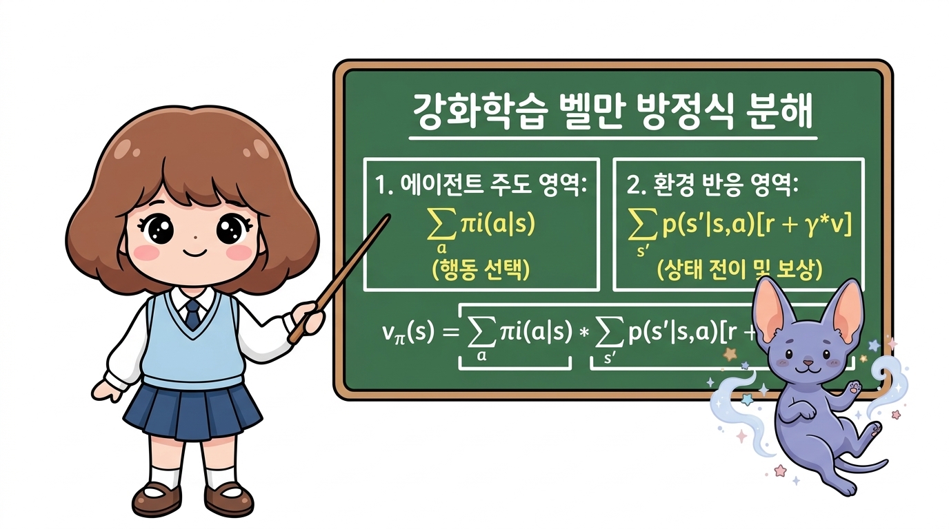 벨만 방정식 시그마 분리: 에이전트의 행동 선택과 환경의 전이 및 보상