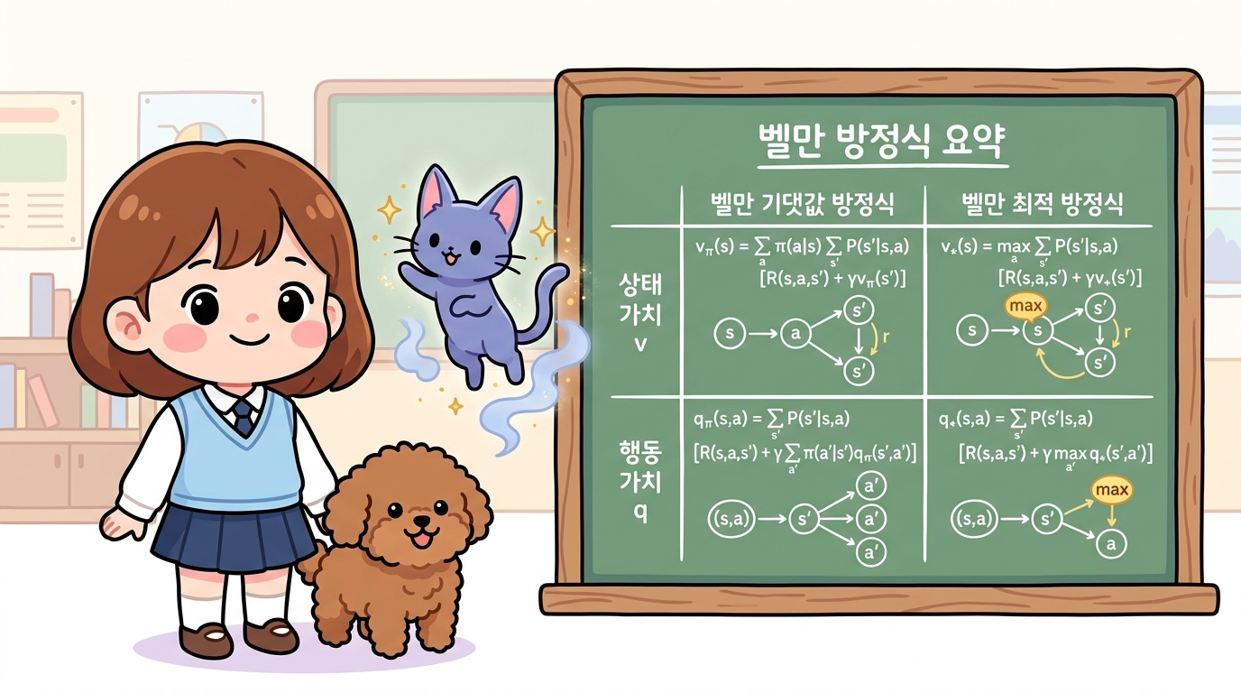4대 벨만 방정식 요약 칠판