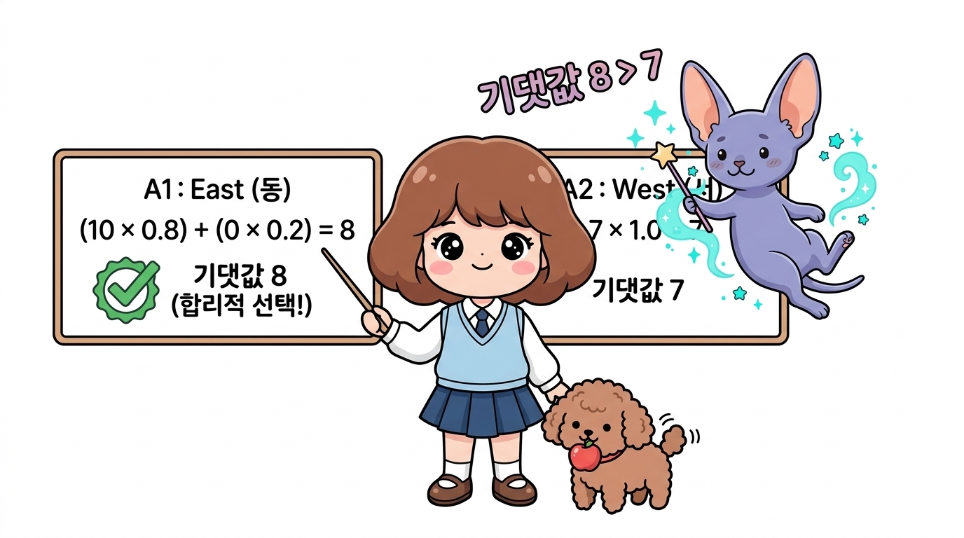 동쪽과 서쪽의 기댓값 비교 분석