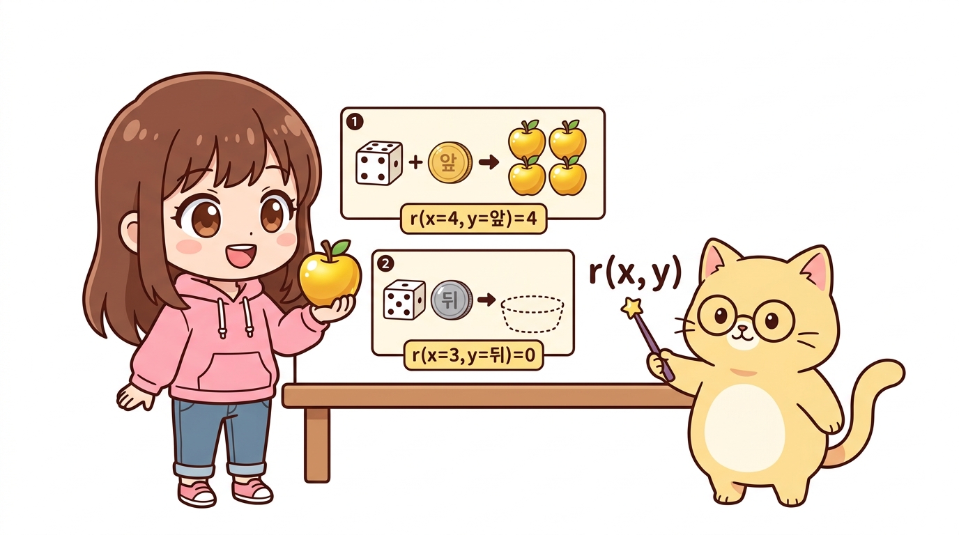 사건 x, y의 결과에 따른 보상 함수 r(x, y)