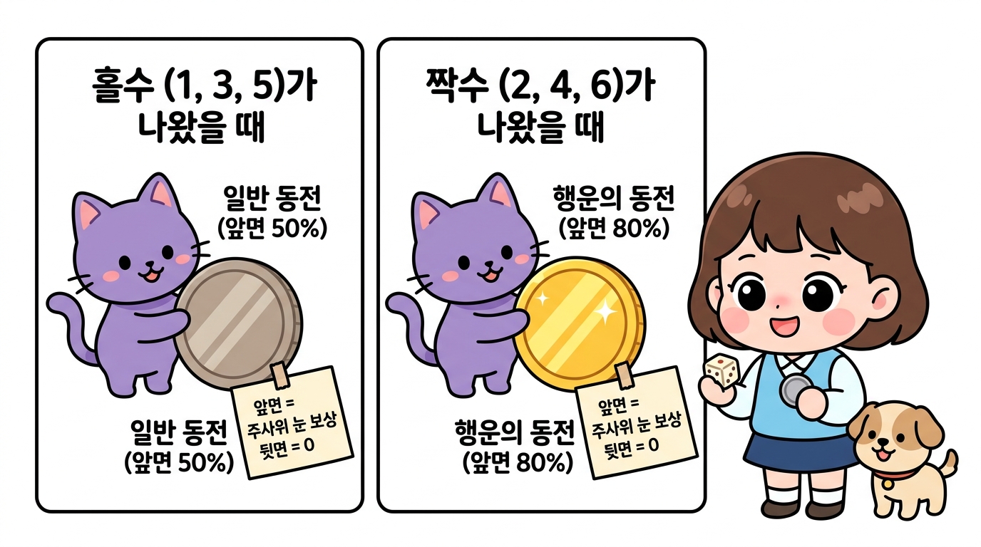 주사위 결과에 따른 동전 지급 및 보상 규칙