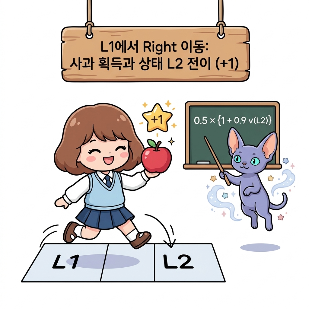 L1에서 오른쪽 행동 수식과 흐름