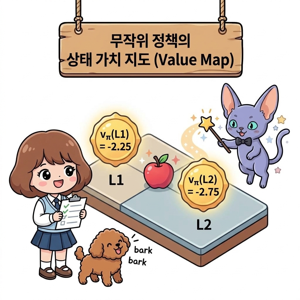 무작위 정책의 상태 가치 지도 (Value Map)