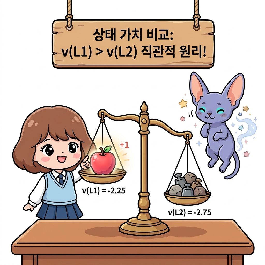 상태 가치 비교: v(L1) > v(L2) 직관적 원리