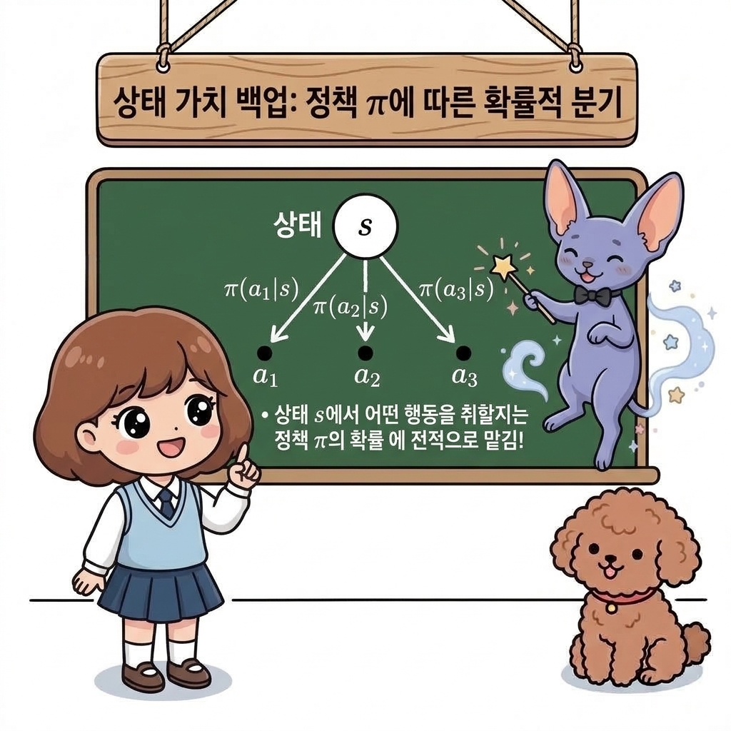 상태 가치 백업: 정책 π에 따른 확률적 분기