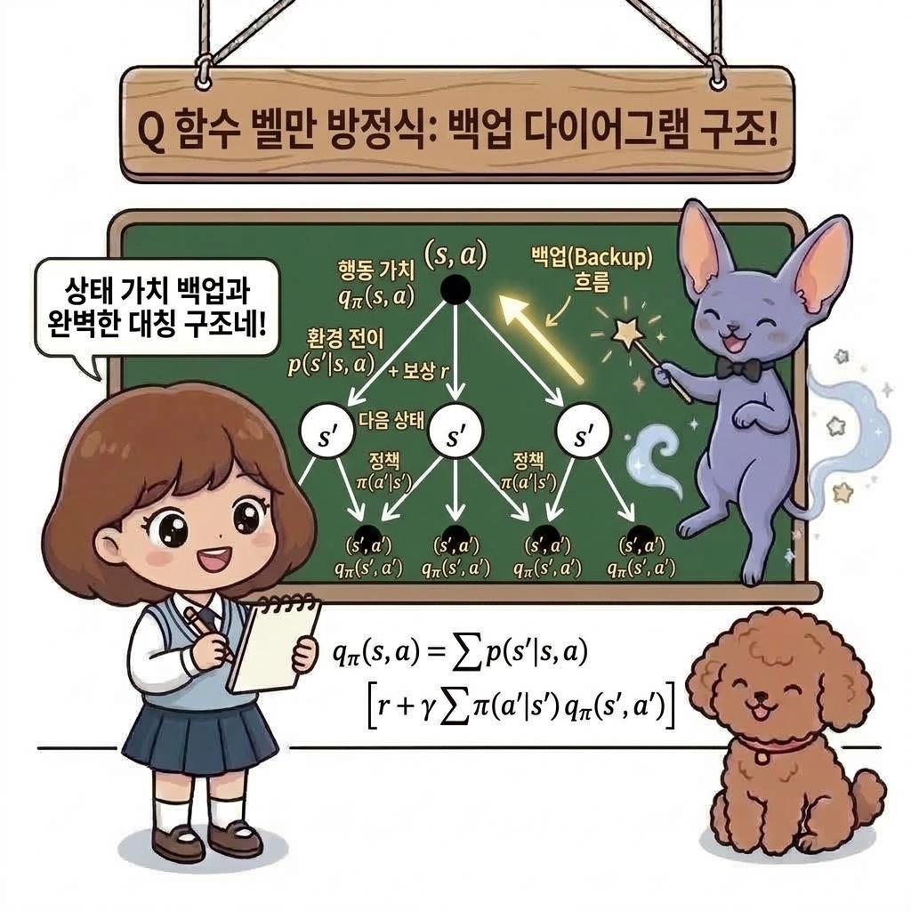 Q 함수 벨만 방정식: 백업 다이어그램 구조