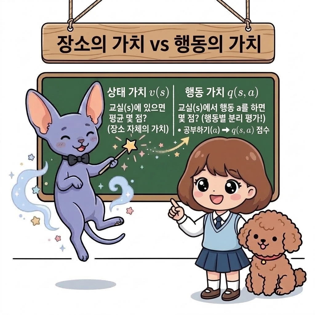 장소의 가치 vs 행동의 가치: 상태 가치 v(s)와 행동 가치 q(s, a)의 차이