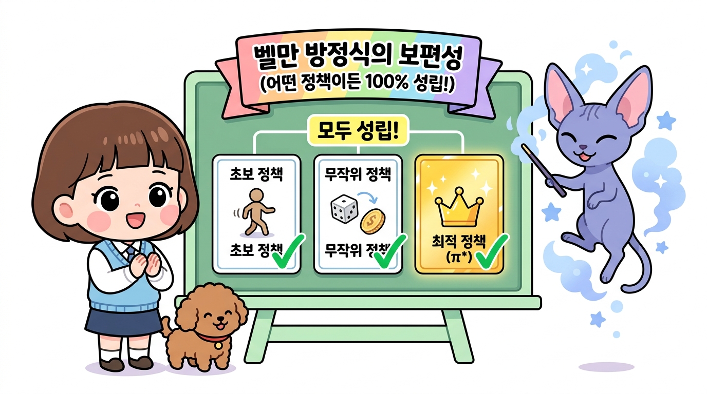 어떠한 정책에서도 성립하는 벨만 방정식의 보편성