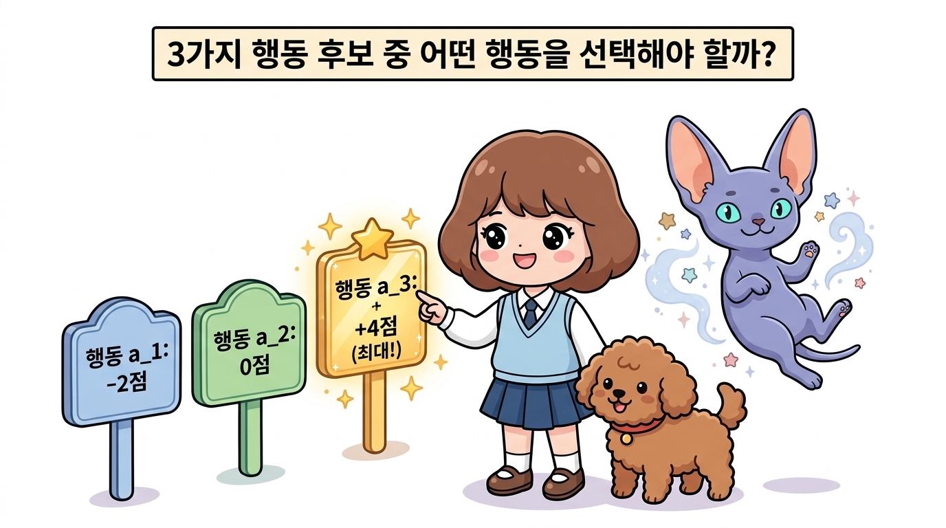3가지 행동 후보 중 어떤 행동을 선택해야 할까?