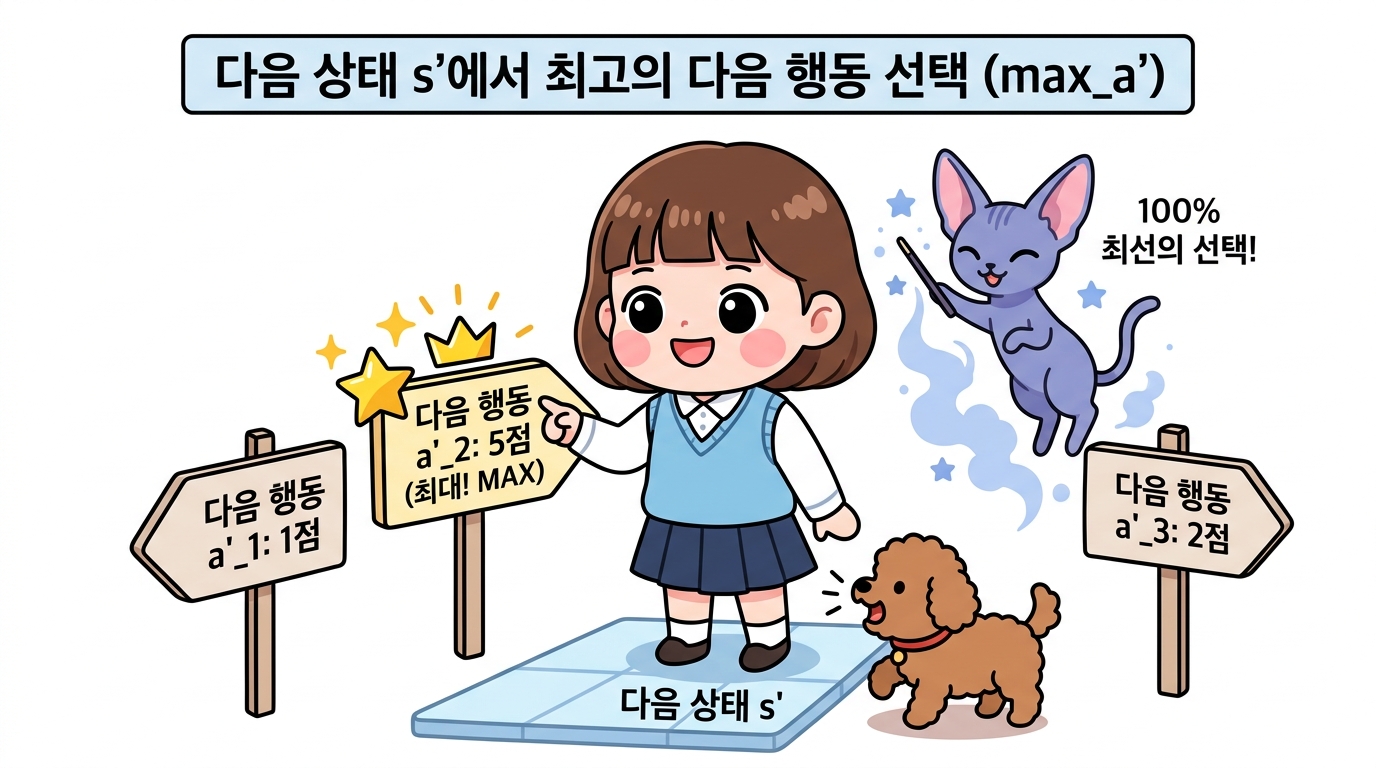다음 상태 s'에서 최고의 다음 행동 선택