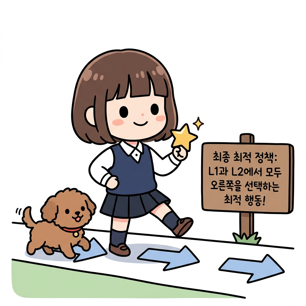 두 칸짜리 그리드 월드의 최종 최적 정책 형태