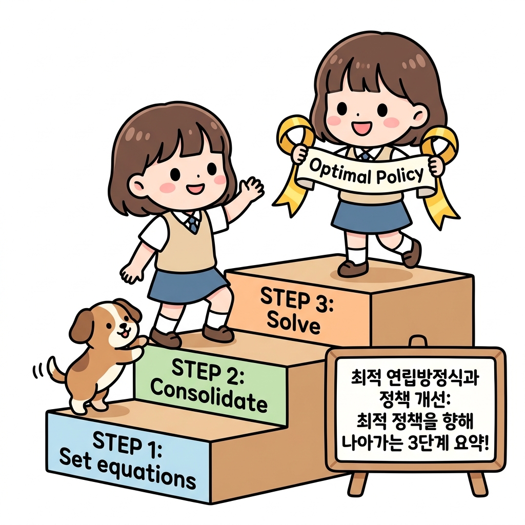 두 칸짜리 그리드 월드에서의 벨만 최적 연립 비선형 방정식 도출