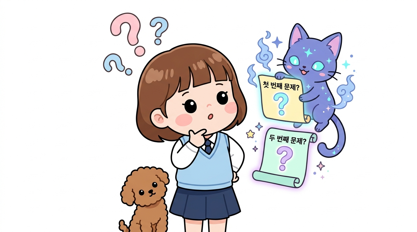두 가지 문제에 대한 호기심: 동적 프로그래밍을 위해 해결해야 할 두 가지 문제의 정체를 궁금해하는 도로시와 지니, 토토