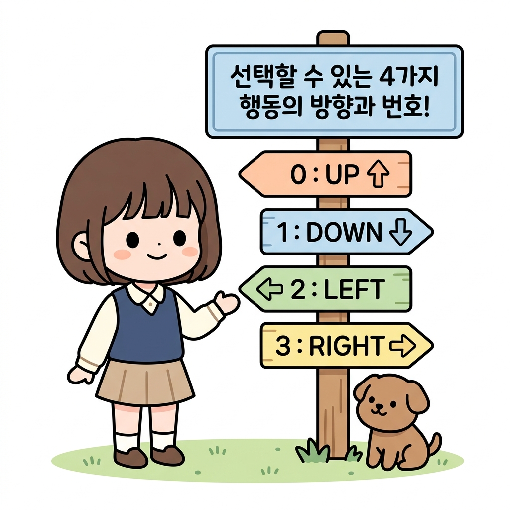 선택할 수 있는 4가지 행동의 방향과 번호!