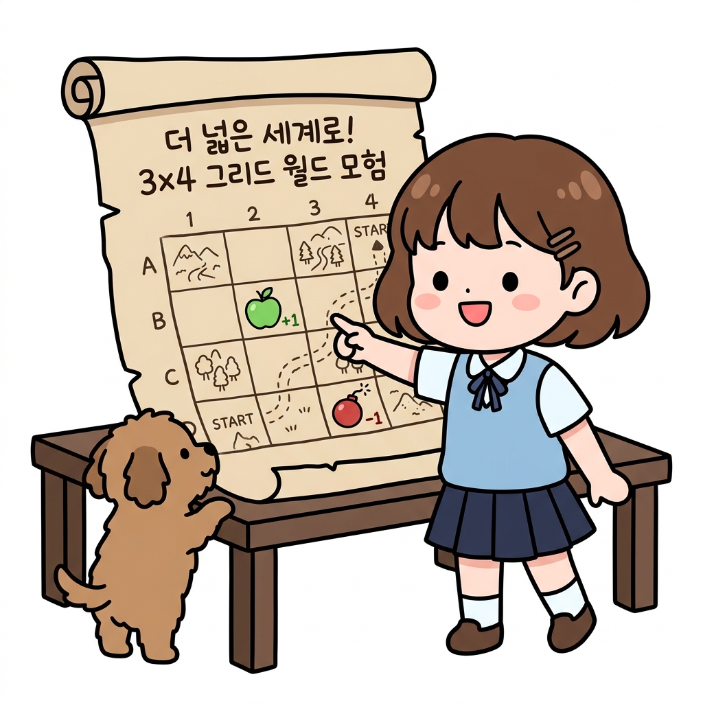더 넓은 세계로! 3x4 그리드 월드 모험