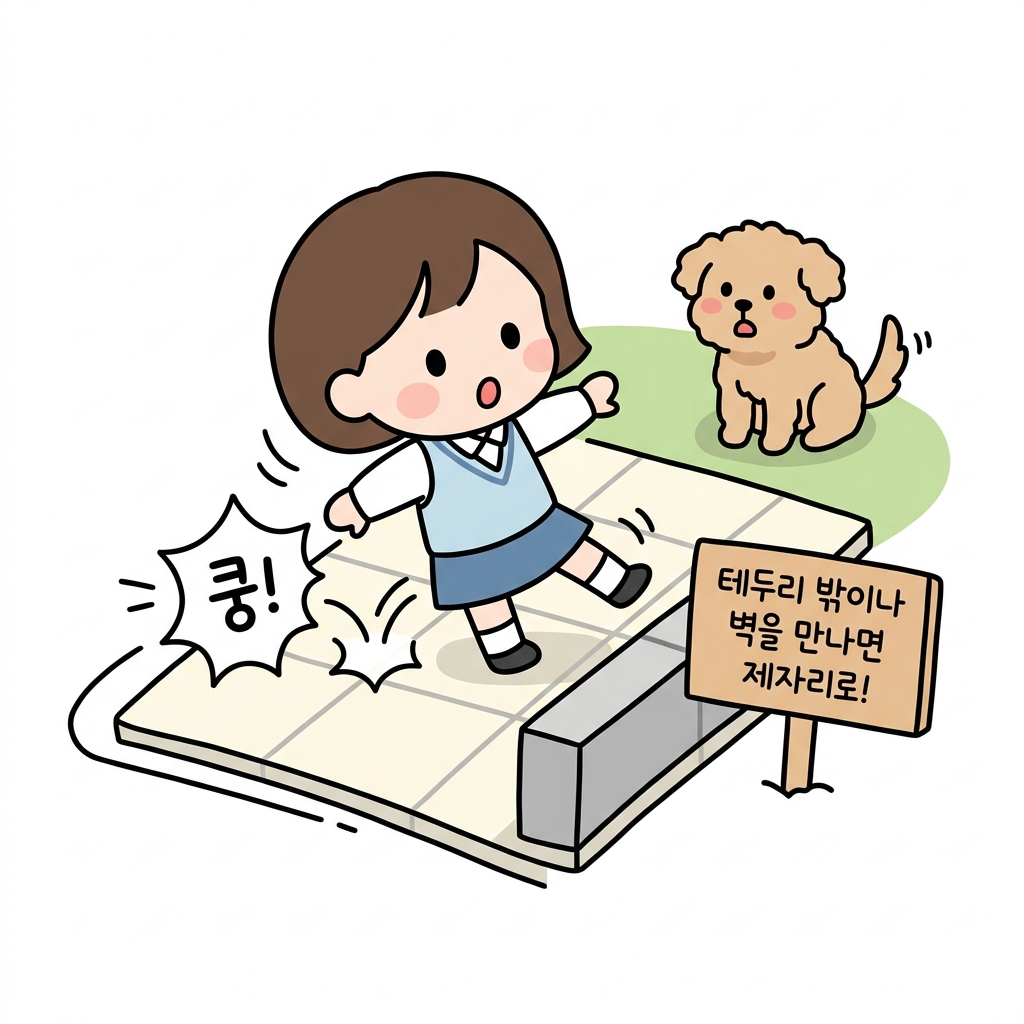 쿵! 테두리 밖이나 벽을 만나면 제자리로!
