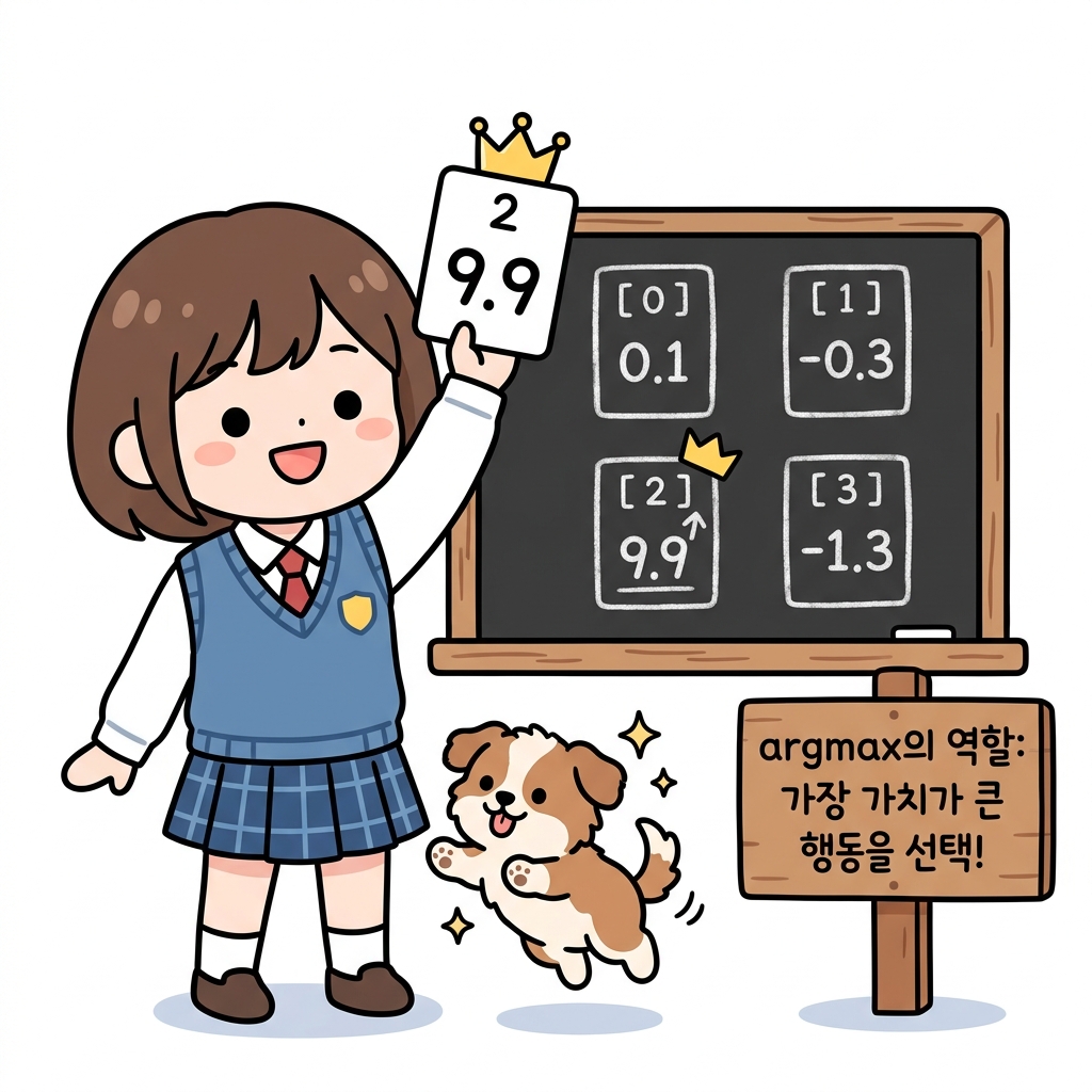 argmax의 역할: 가장 가치가 큰 행동을 선택!
