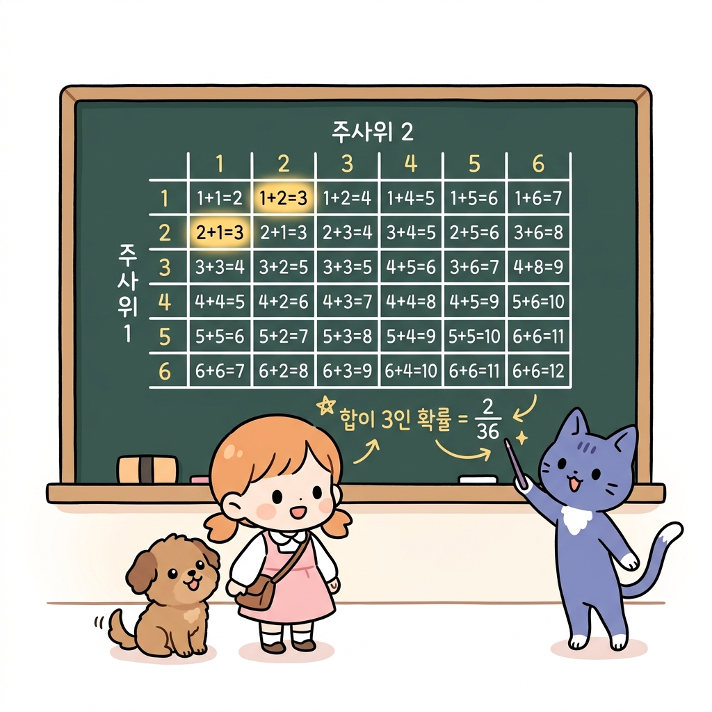 주사위 눈의 합 조합 매트릭스